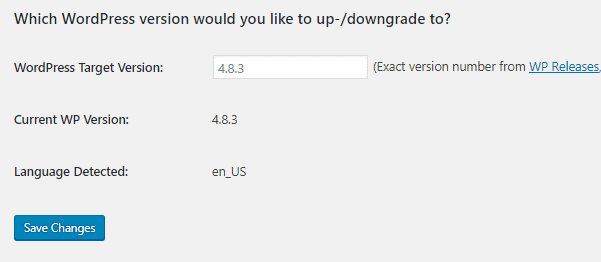 downgrade wordpress