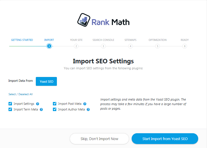 Rankmath Import option Rank Math import feature