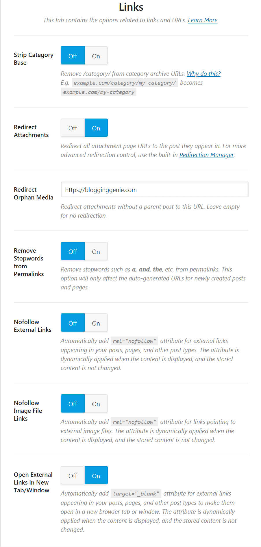 Rank Math SEO Plugin Links Setting Rank Math SEO Plugin Links Setting