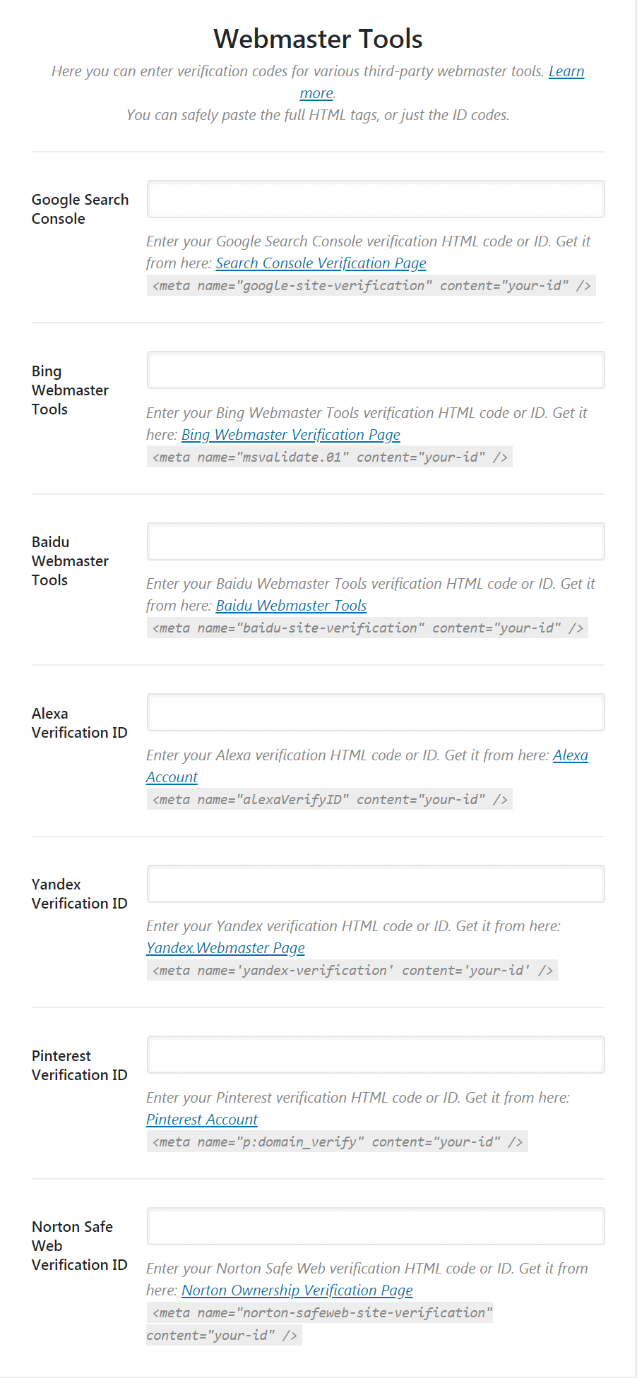 Rank Math SEO Plugin Webmaster Setting Rank Math SEO Plugin Webmaster Setting