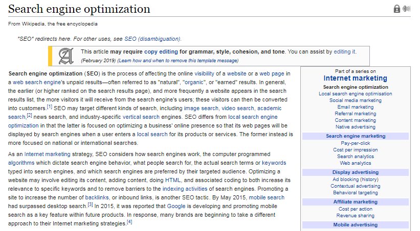 SEO Internal Linking Wikipedia wordpress seo