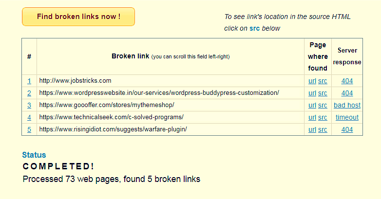 Broken link checker
