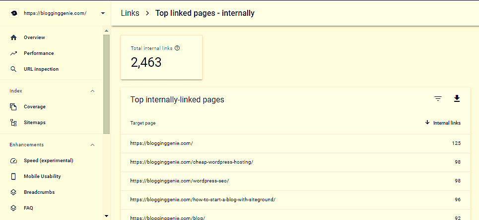 Internal linking data