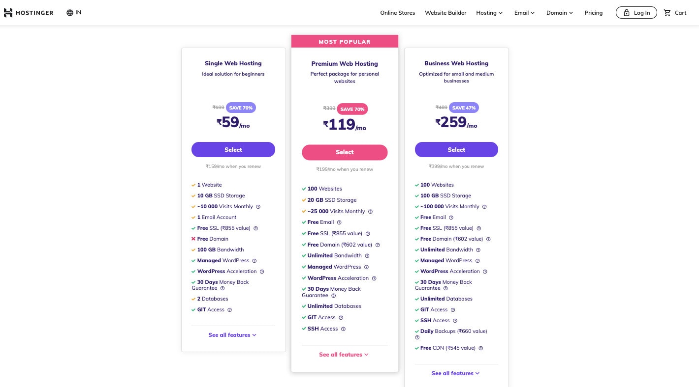 Hostinger India best hosting in india