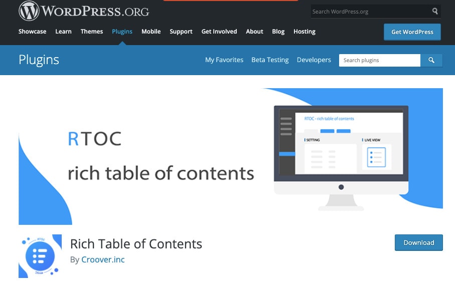 Rich table of contents Rich table of contents plugin