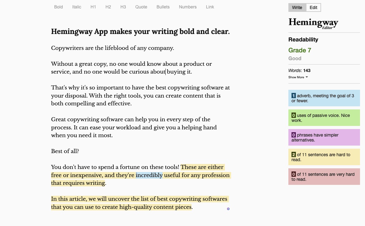 Hemingway Editor Hemingway Editor copywriting software