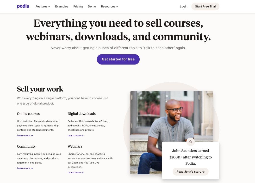 Podia Podia website: Best Learnworlds alternative