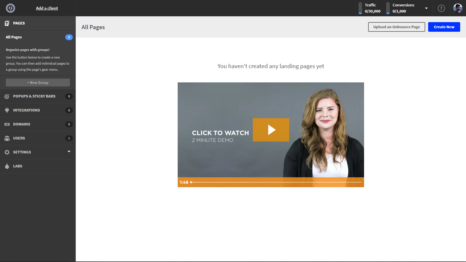 unbounce dashboard