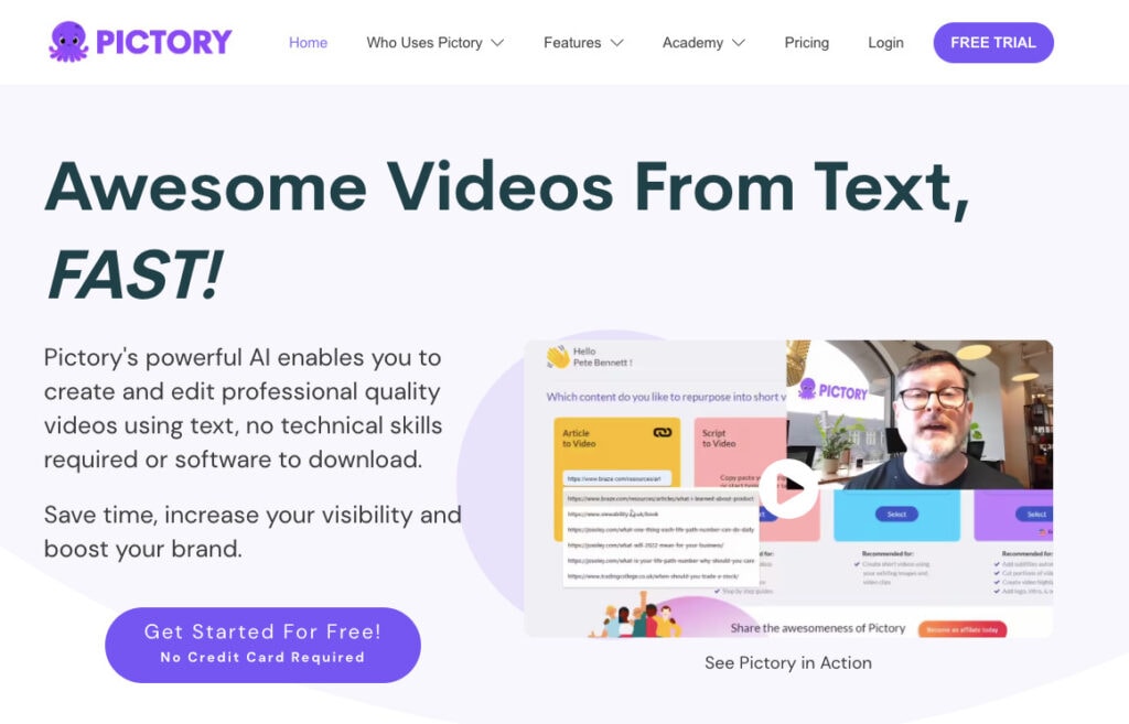 Pictory Pictory website homepage