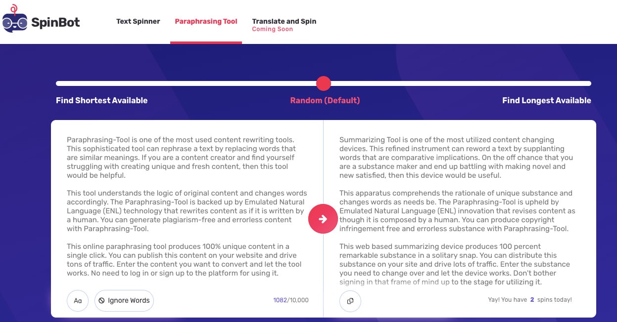 SpinBot SpinBot Best Paraphrasing Tools