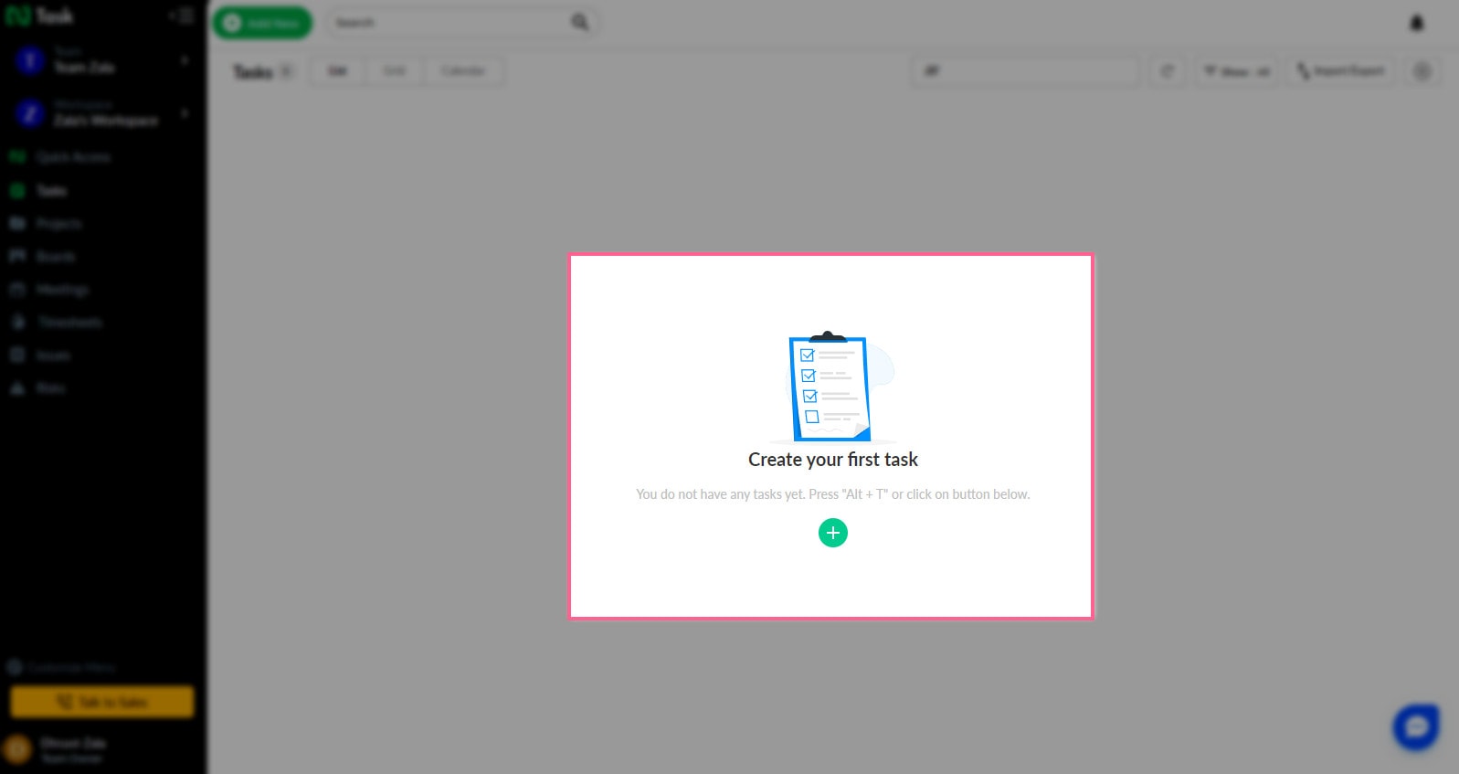 Creating a new task in nTask Creating a new task in nTask