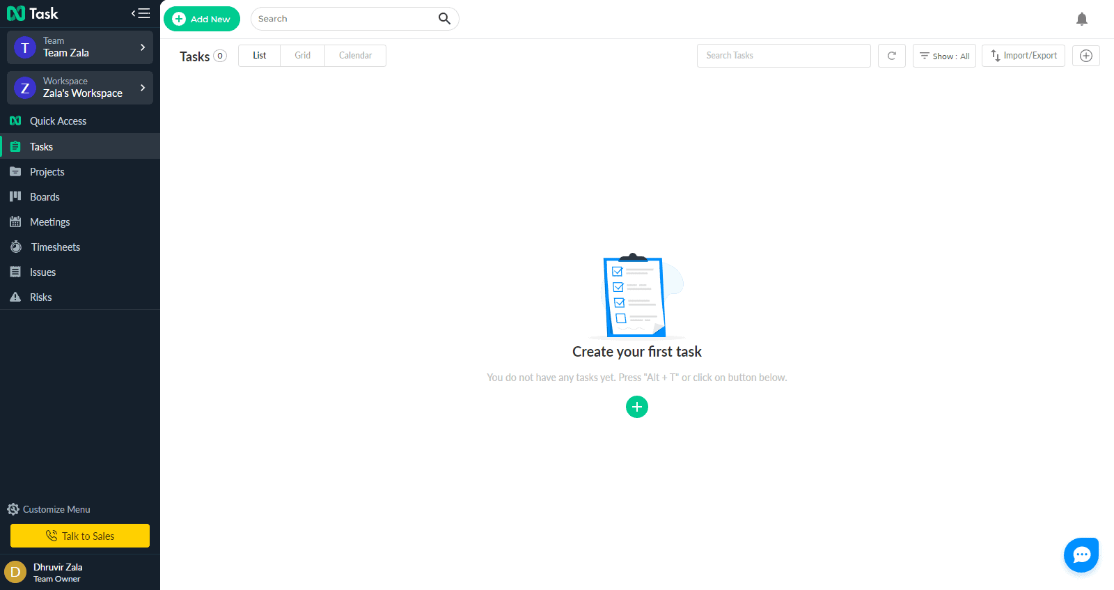 nTasks user interface and dashboard nTask's user interface and dashboard