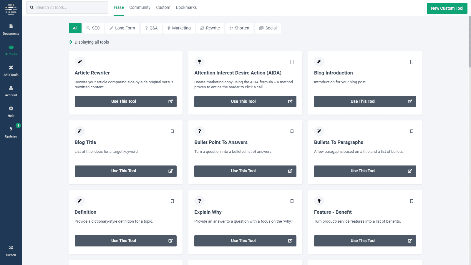 AI tools templates in Frase AI tools templates in Frase