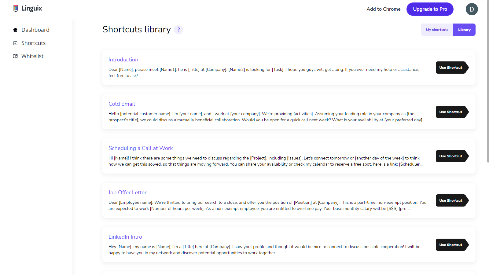 Linguix phrases shortcuts Linguix phrases shortcuts