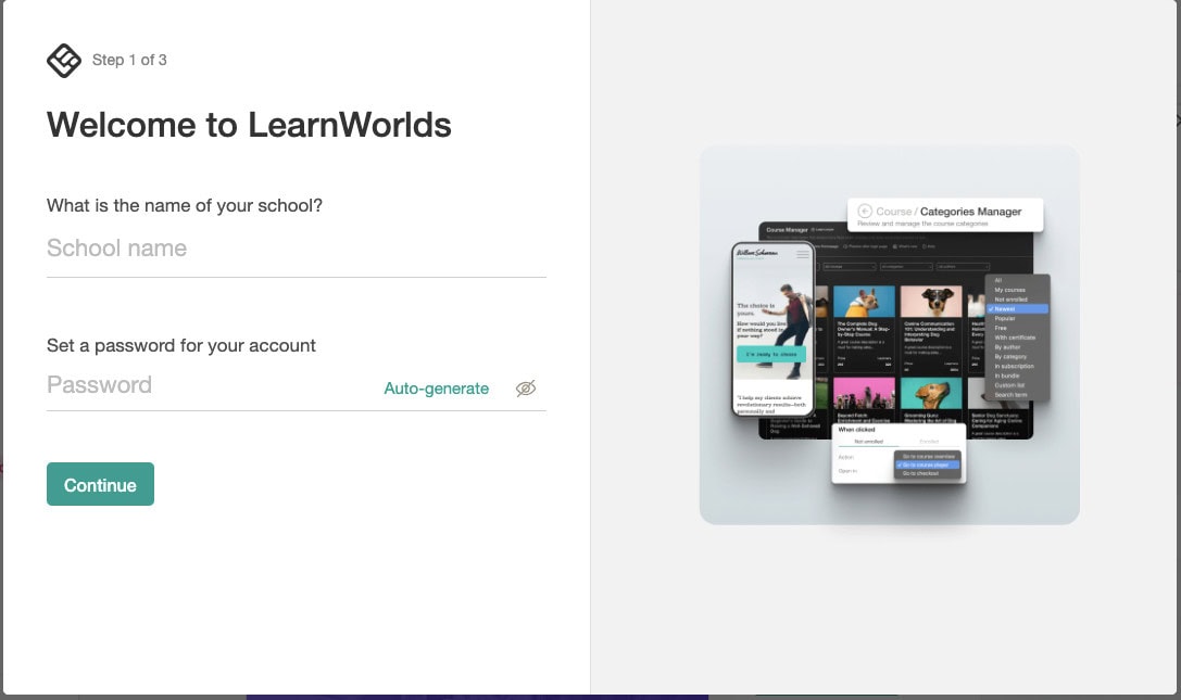 LearnWorlds account setup step 1 LearnWorlds account setup step 1 learnworlds discount